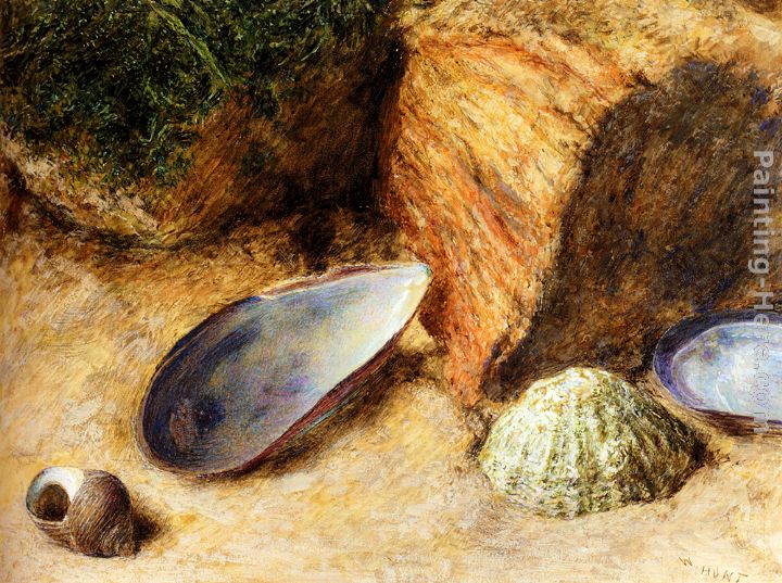 Still Life With Sea Shells On A Mossy Bank painting - William Henry Hunt Still Life With Sea Shells On A Mossy Bank art painting